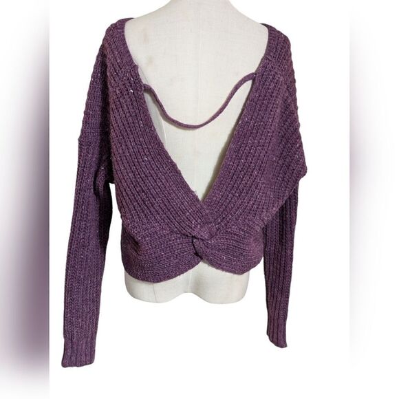 Kaisely Anthropologie Knotted Burgundy Cropped Sweater - Picture 1 of 6